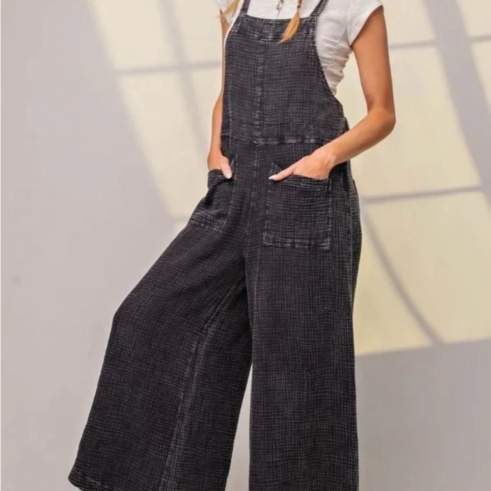 Easel Charcoal Denim Overalls